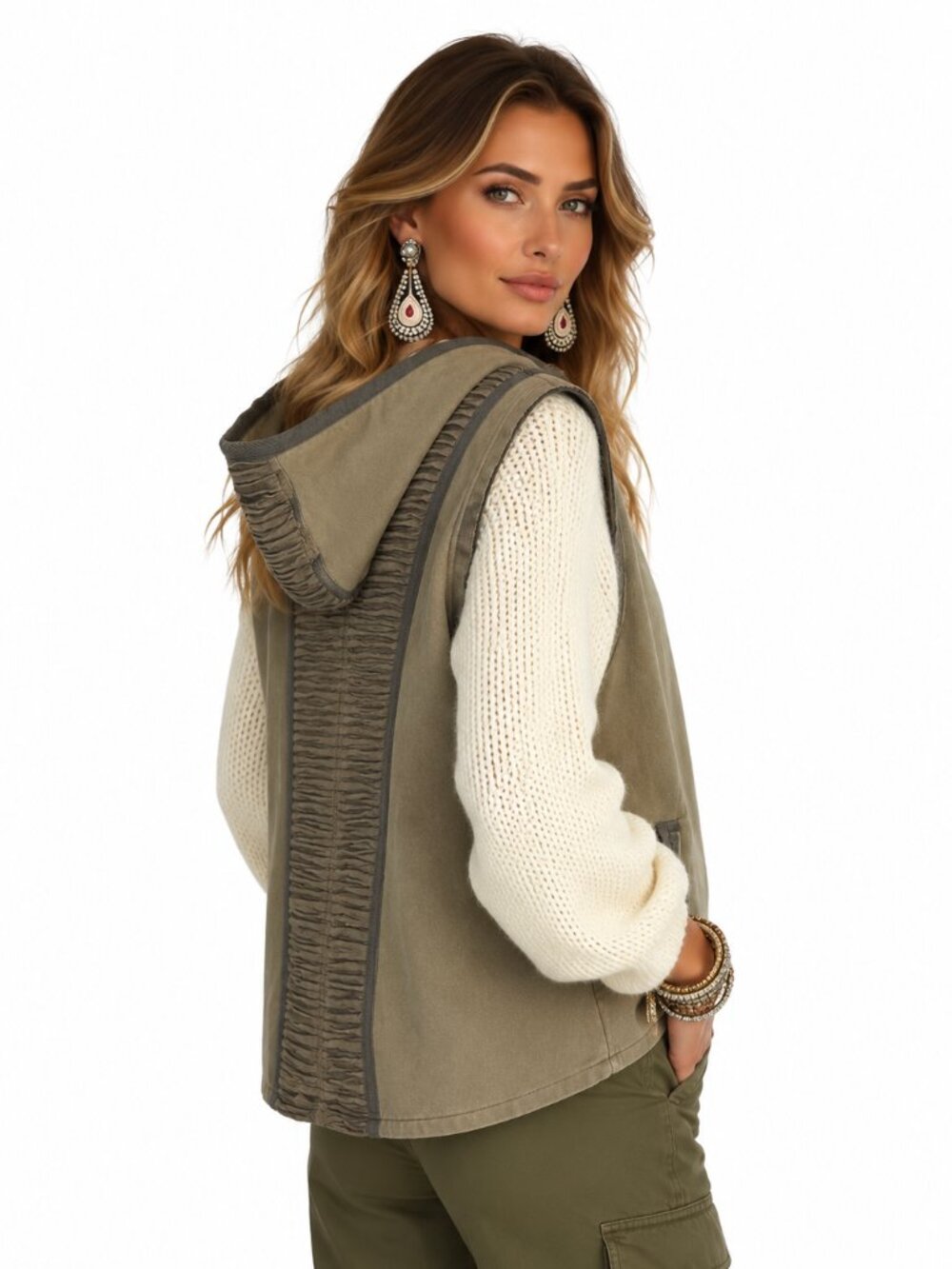 Streetwear unique hoodie vest, 100% heavy cotton, raw edges and textured panels